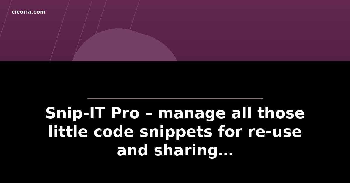 Snip-IT Pro – manage all those little code snippets for re-use and sharing…